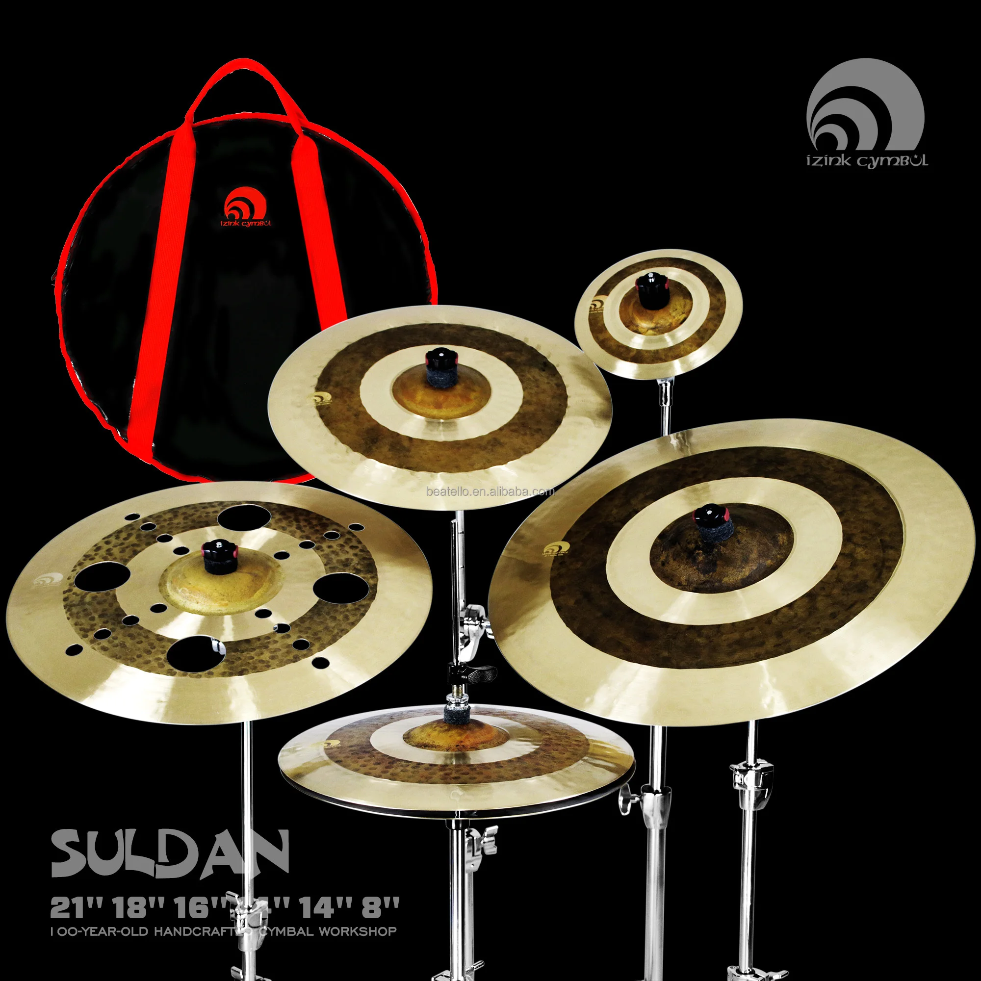 

Beatello Handmade 6-Piece Golden Cymbal Set SULDAN Series 8 14 16 18 21 Inch Cymbals With B25 Material Includes Cymbals Bag