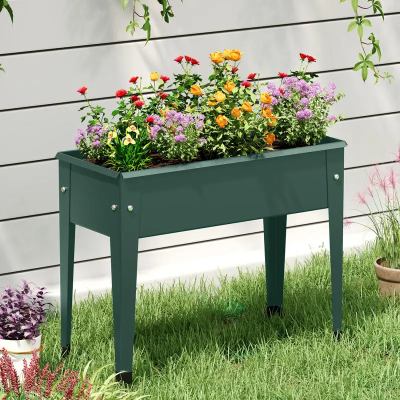 Raised Garden Bed with Legs, Elevated Metal Planter Box, Green, for Balcony Patio Backyard Vegetable Herb Flower Growing
