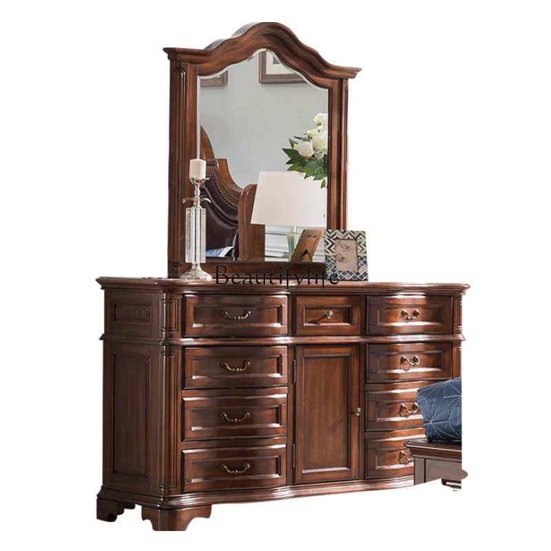 

American-style Storage Cabinet All Solid Wood Bedroom Nine-drawer Chest of Drawers Storage Cabinet Living Room
