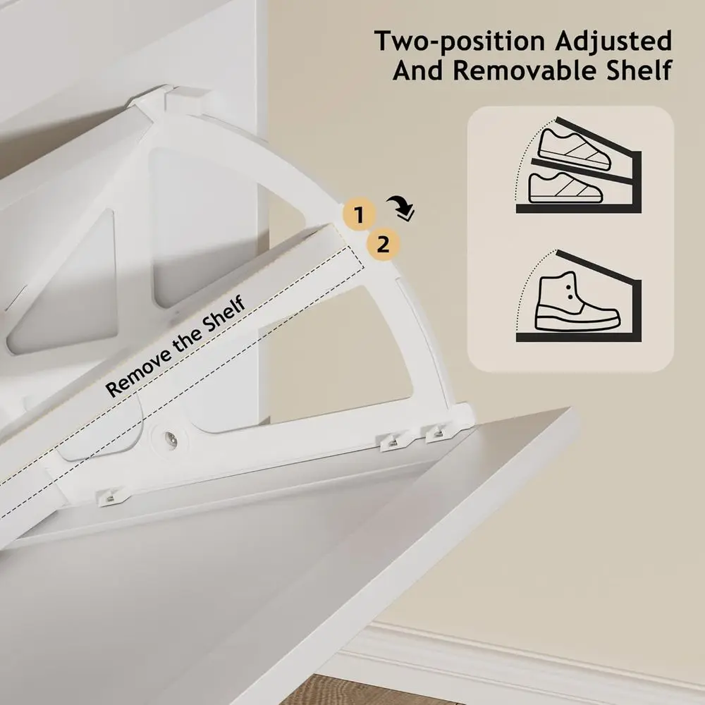 Armário de armazenamento de sapatos que economiza espaço com cabide e 3 prateleiras, branco