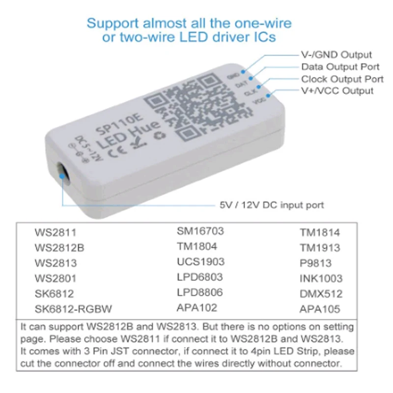 Sp110e Bluetooth Controller Led Mini Individueel Adresseerbaar Licht, Ws2812b Strip Licht Met DC5V-24V