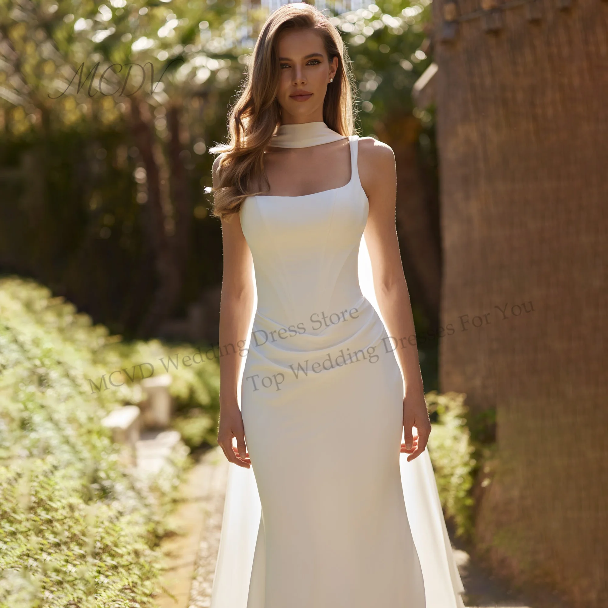 Satin Simple Wedding Dresses Mermaid Pleat Spaghetti Straps Bride Party Gowns With Ribbon Backless свадебное платье Customized