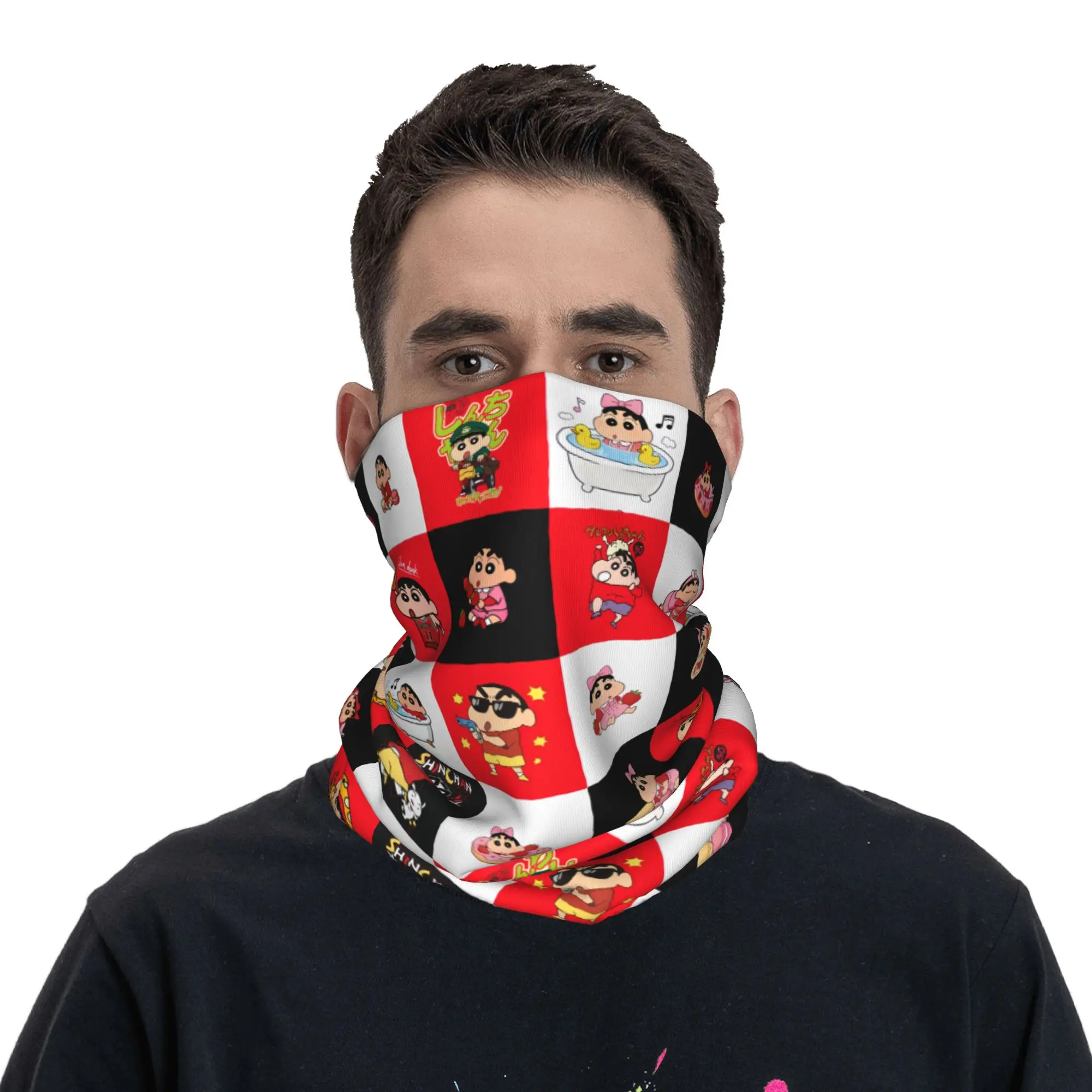 C-Crayon S-Shin C-Chan Checkered Plaid Bandana Neck Gaiter UV Protection Face Scarf Cover Anime Headwear Tube Balaclava