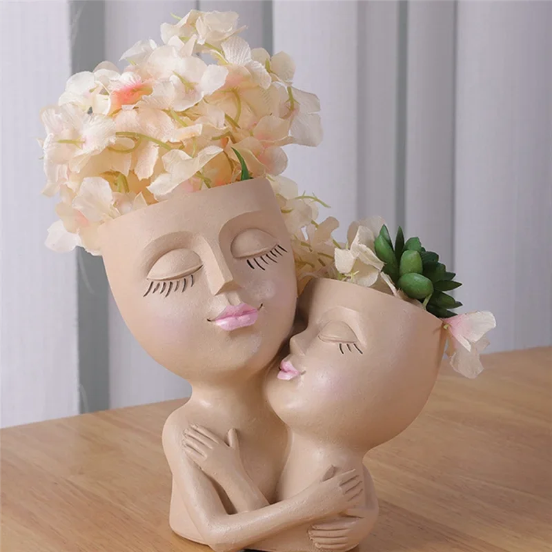 Girls Face Flower Pot Resin Women Head Vase Love Mother Succulent Flowerpot Garden Pots Home Decoration Outdoor-A79G
