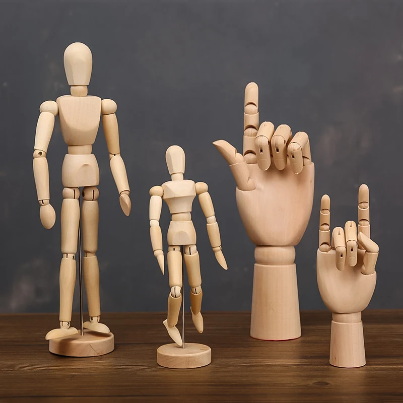 Creative wooden man joint finger model character painting movable puppet ornament art home decoration small