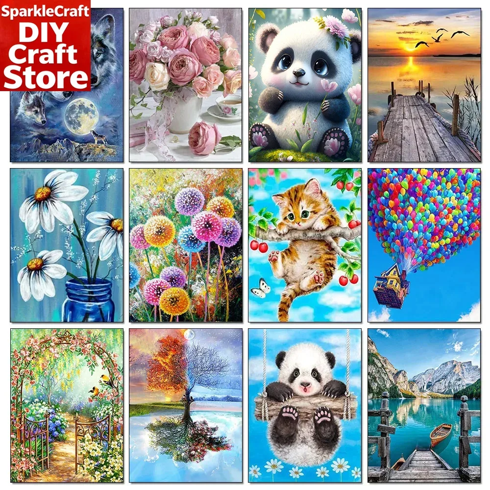unframe DIY 5D Diamond Painting Animal Landscape Flower Cross Stitch Kit Full Round Embroidery Mosaic Art Rhinestone Decoration