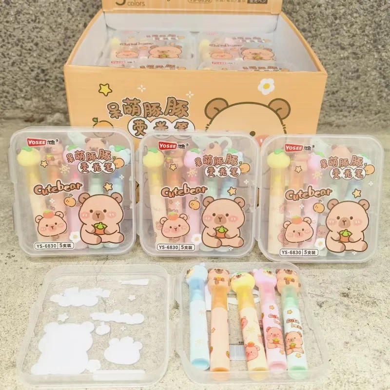 5Pcs/lot Silicone Head Cartoon Capybara Highlighter Macaron Color Marker Cute Children's Painting Pen Girls Children's Day Gift