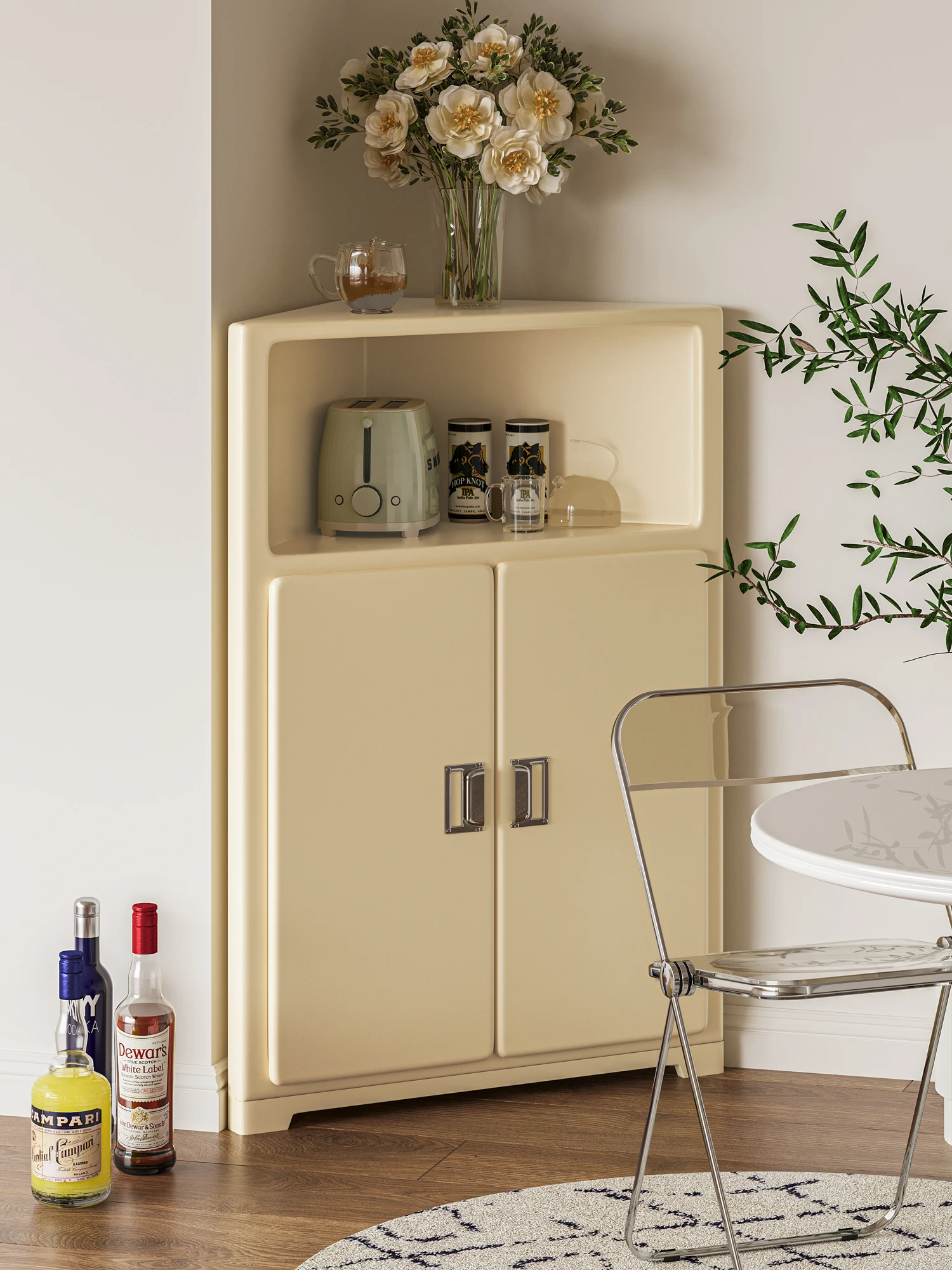 

Solid Wood Simple Cream Wind Corner Cabinet Simple Design Living Room Corner Floor Locker Corner Shelf