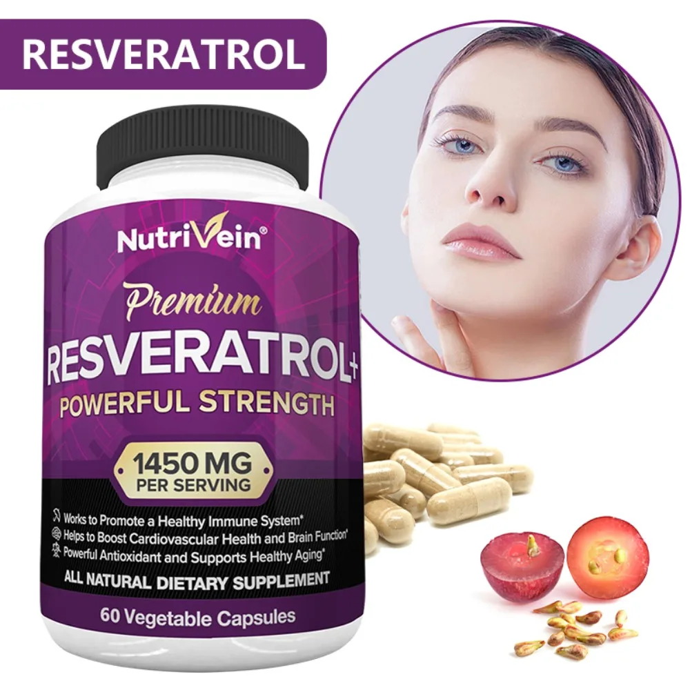 Premium Resveratrol Powerful Strength 1450 Mg, 120 Vegetable Capsules