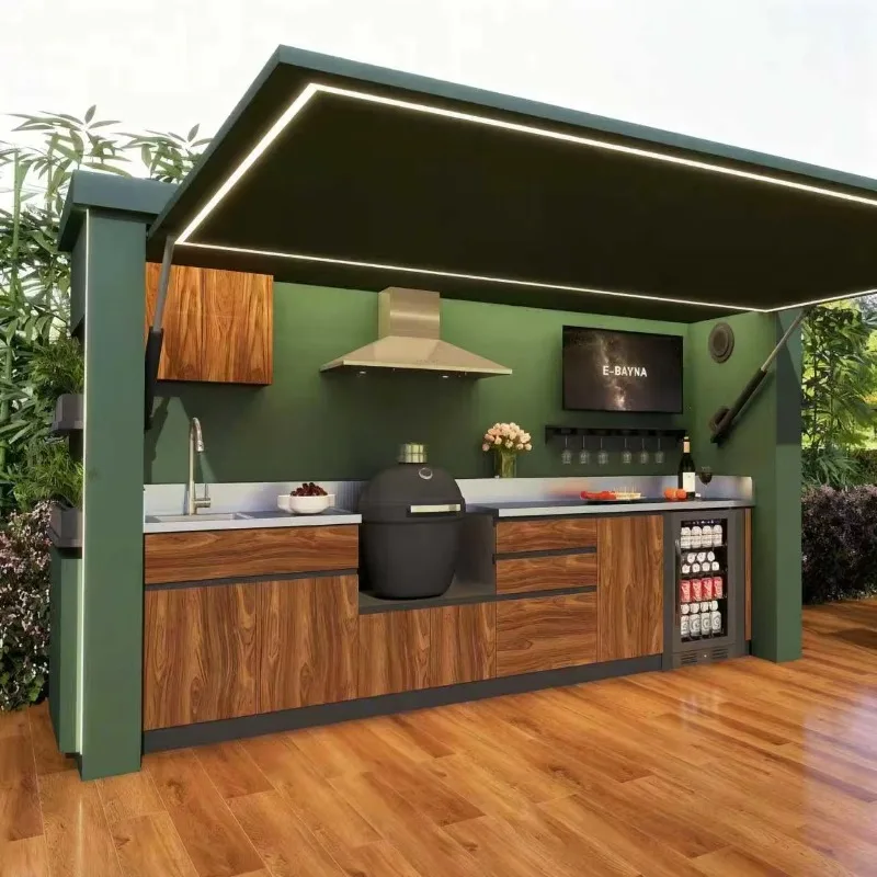 Customized Outdoor BBQ Modular Kitchen Modern Premium Style with Integrated Cultured Stone for Backyard Gatherings