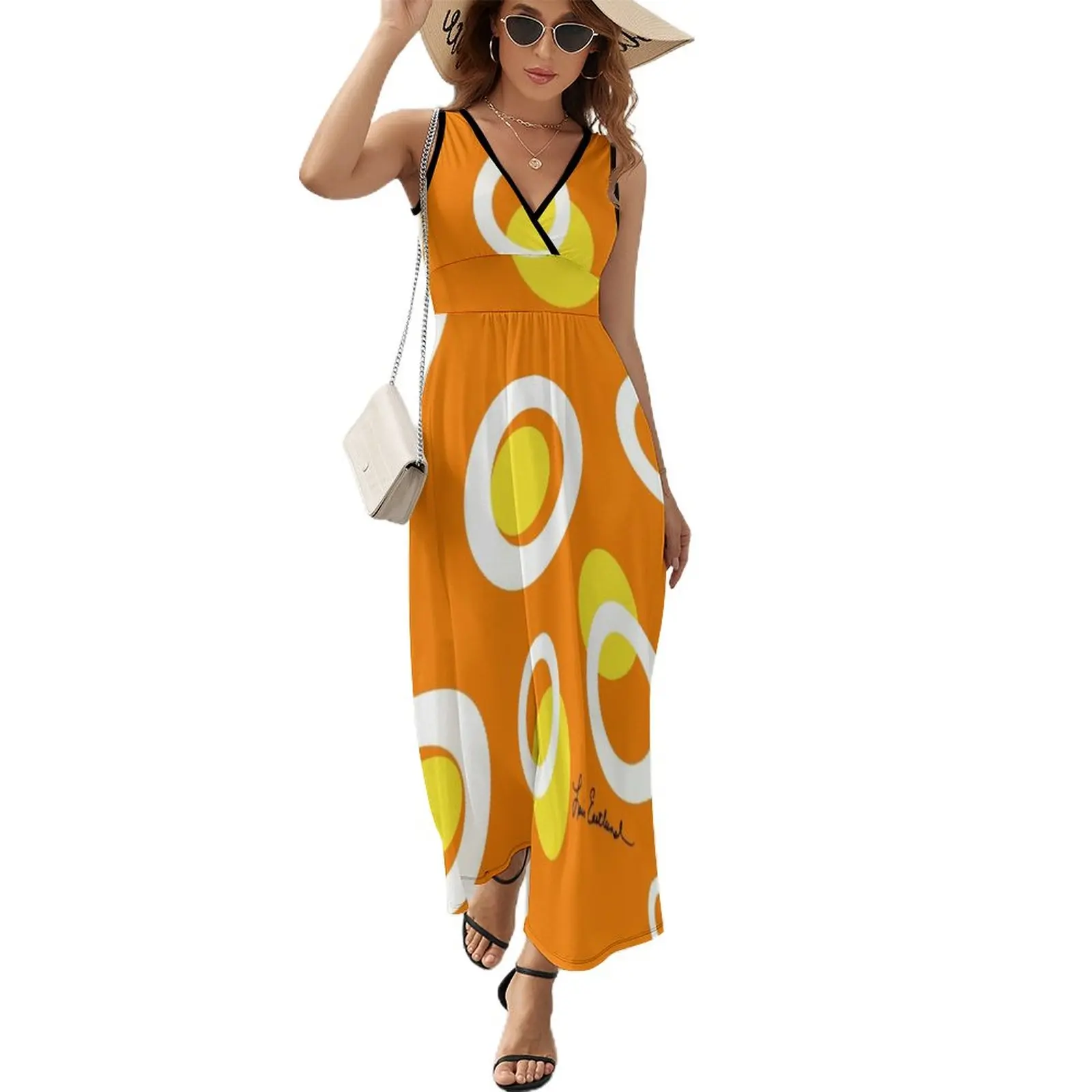 

Orange White Yellow Mod Circles Sleeveless Dress Clothing summer dress daily