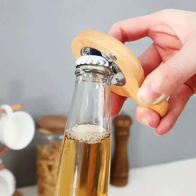 1PCS Free Custom Wooden Bottle Beer Opener Magnetic Manual Wooden Hanging Hole Refrigerat Paste Beer Engraving Logo Wood Opener