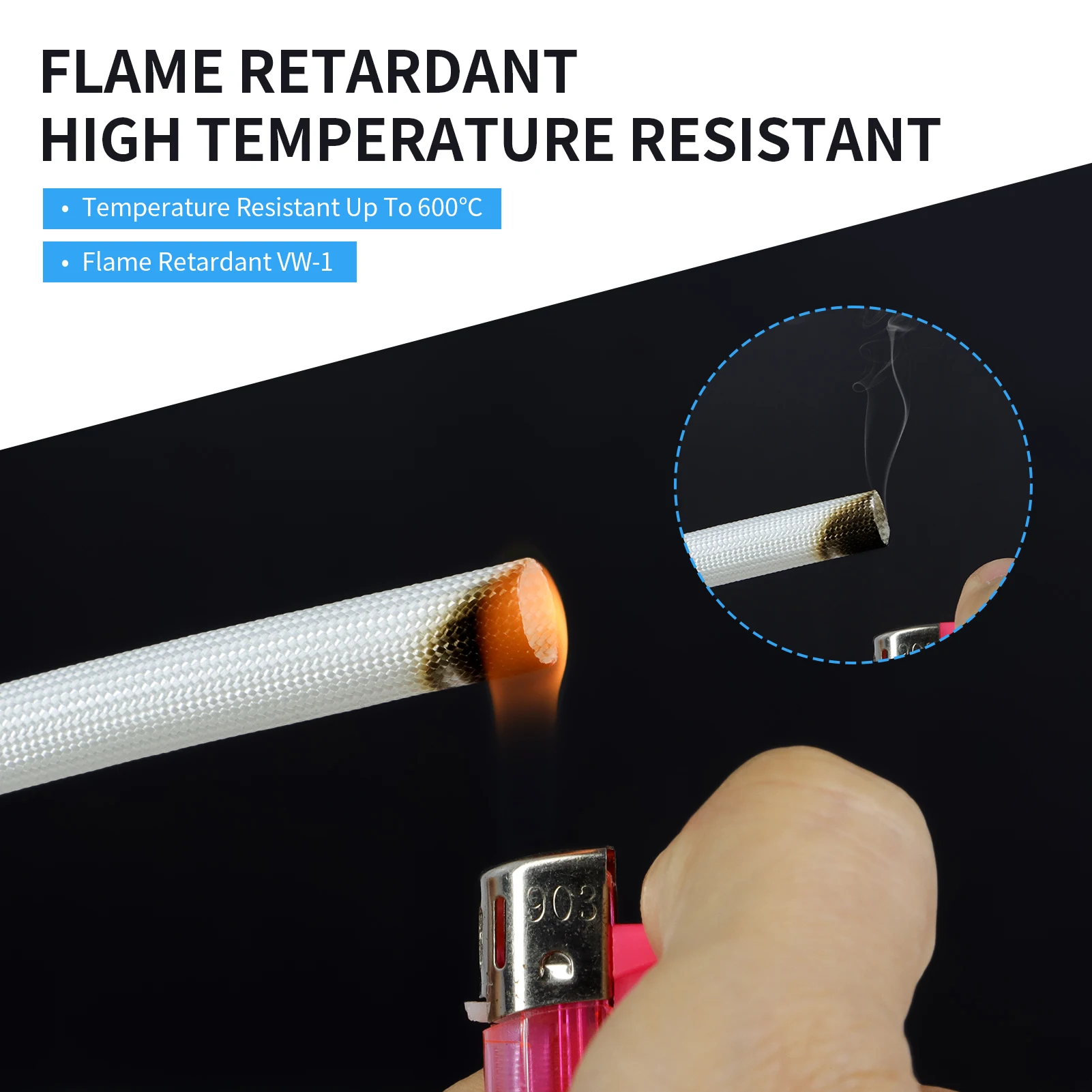 2-20m High Temperature Resistant Cable Sleeve 600 Deg.C Fiberglass Braided Insulation Tube Car Wire Protective Wrap Black White