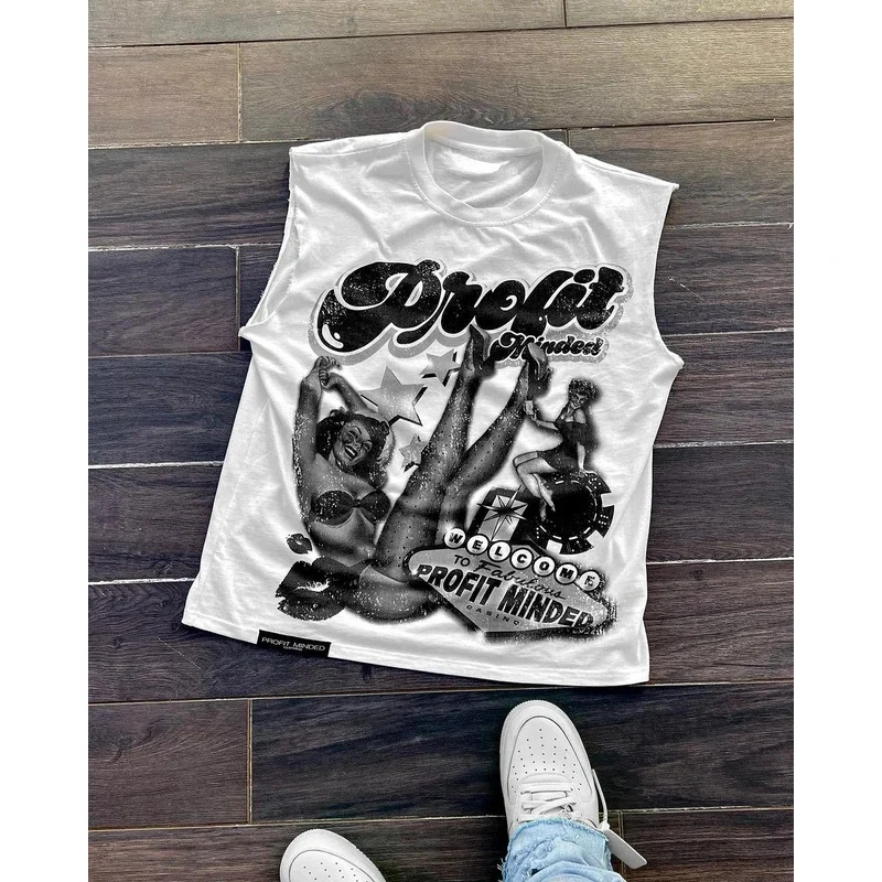 Nuevo 2025 ropa de calle de manga corta Harajuku Hip-hop Retro sin mangas T hombres y mujeres Punk Casual camiseta suelta tendencia ★ ★ ★ jj.