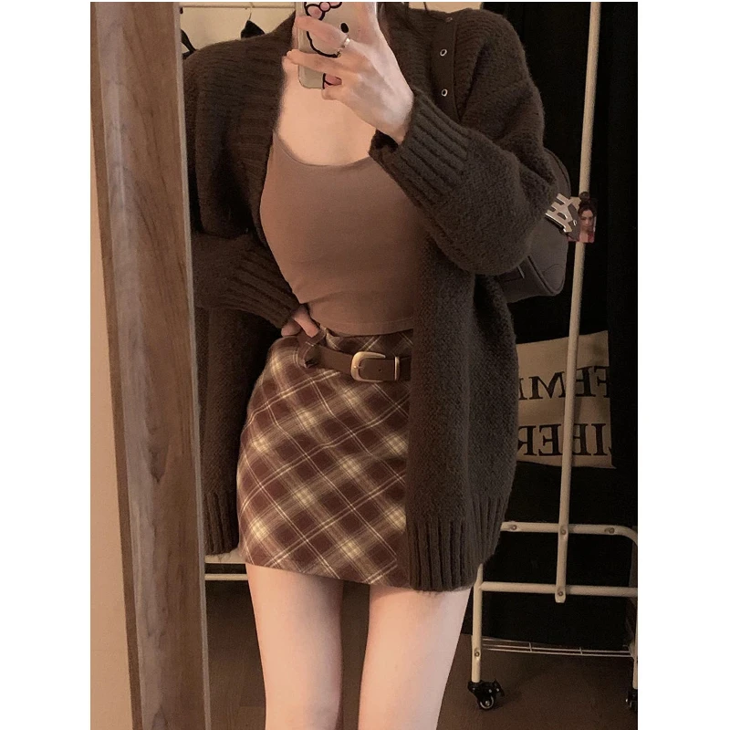 Preppy stijl geruite hoge taille A-lijn rok lente herfst nieuwe zoete jeugd all-match korte rok vintage mode dameskleding