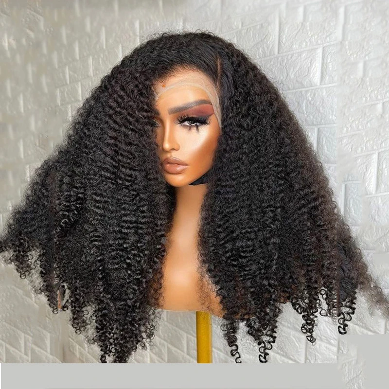 Deep 180Density Soft 26 “ Long Kinky Curly Black Lace Front Wig For Women Babyhair Preplucked Heat Resistant Glueless Synthetic