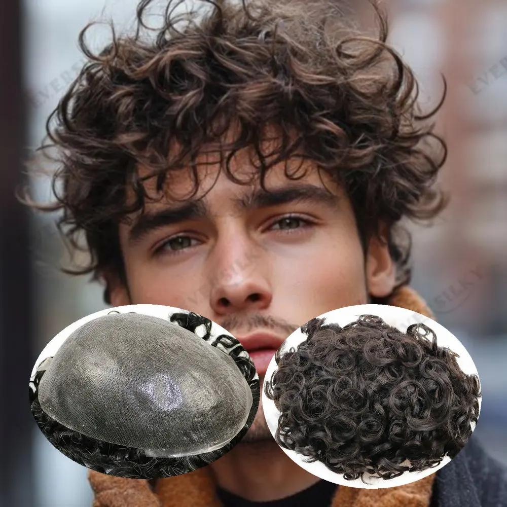 

26MM Curly Super Thin Skin Base 0.06-0.08mm Vloop Men Toupee Blonde Brown Human Hair Durable Invisible Hairline Male Prosthesis