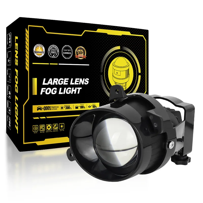 3-Inch Triangular LADA Fog Light Lens Convex Slant Bi-Xenon LED Car Lamp Tri-Color Hi/Lo Beam Retrofit LED Fog Light 110W