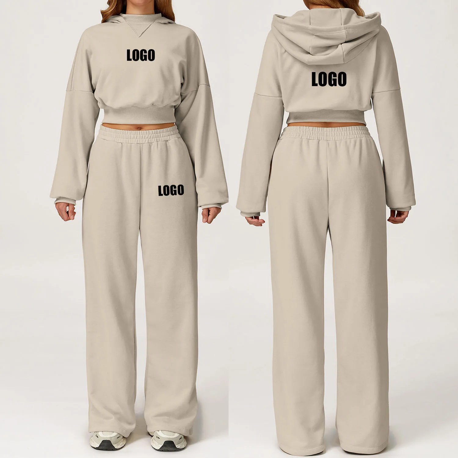 

Custom LOGO women's autumn winter hooded sweater set casual outdoor loose and versatile casual running sportswear two-piece set