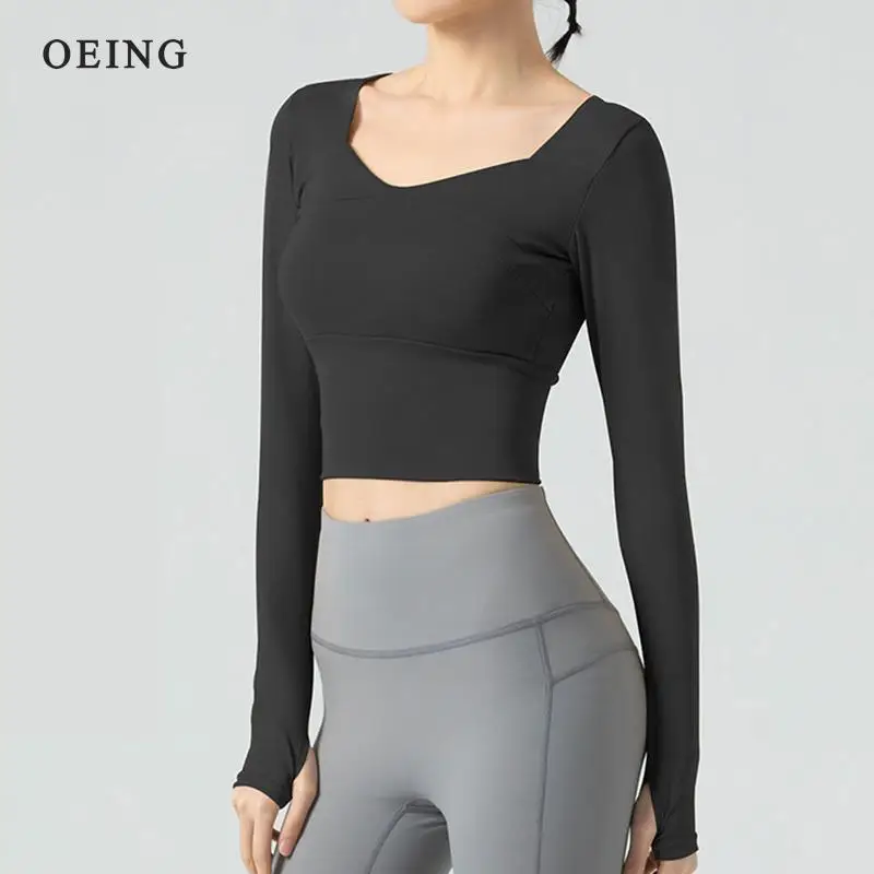 Long Sleeve Gym Crop Top Sports Yoga Top Women Sex T-Shirts Sportwear Fitness Tank Top Sport Active Wear Workout Athletic Shirt