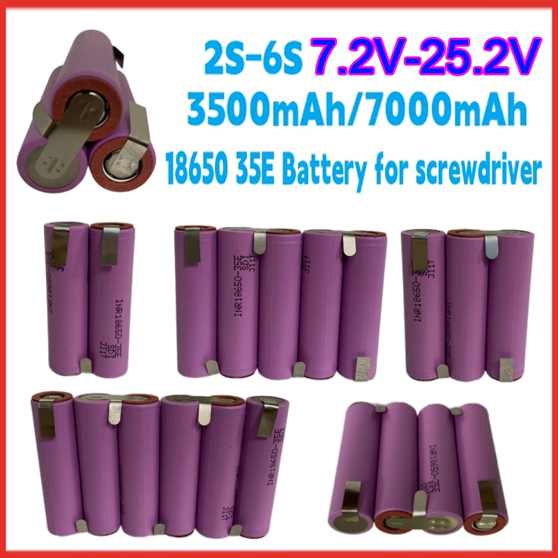 

18650 Lithium-Ion Rechargeable Battery Pack 35E 2S1P~6S1P 7.2V-25.2V 3500mAh Screwdriver Welding Battery