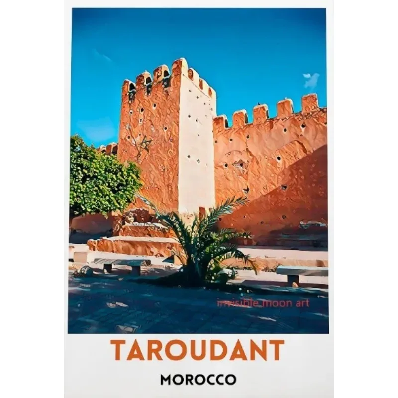 السفر الفن المغربي الدار البيضاء Marrakesh Fes بناء ملصق فني حائط لوح رسم يطبع صورة لغرفة ديكور المنزل