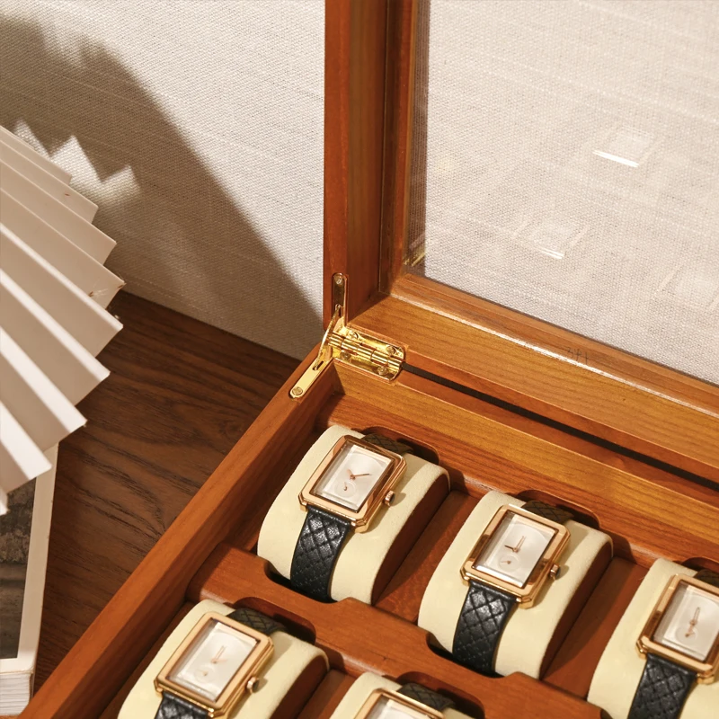 WoodTen 1/2/6 Grid Watch Box Wood Watch Organizer Portable Watch Storage Pillow Bag Watch Box Jewelry Bracelet Wrist Watch Case