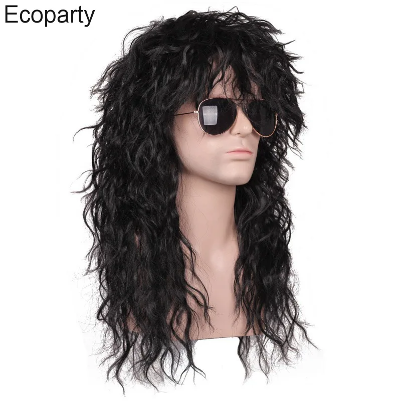 New 70s 80s Rock Punk Long Curly Wigs Men Women Black White Mullet Hair Halloween Carnival Party Synthetic Cosplay Wigs