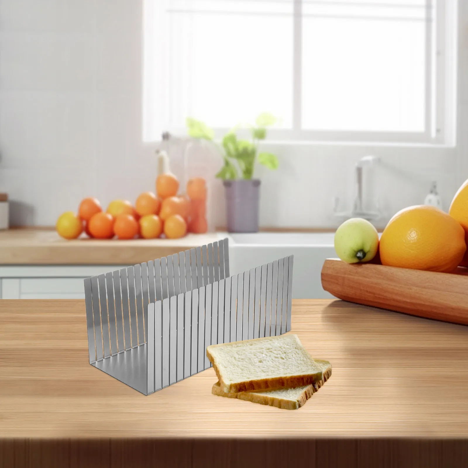 Stainless Steel Bread Slicing Guide Adjustable Width Cutter for Homemade Bread Cakes Bagels Toast Sandwiches Compact Elegant