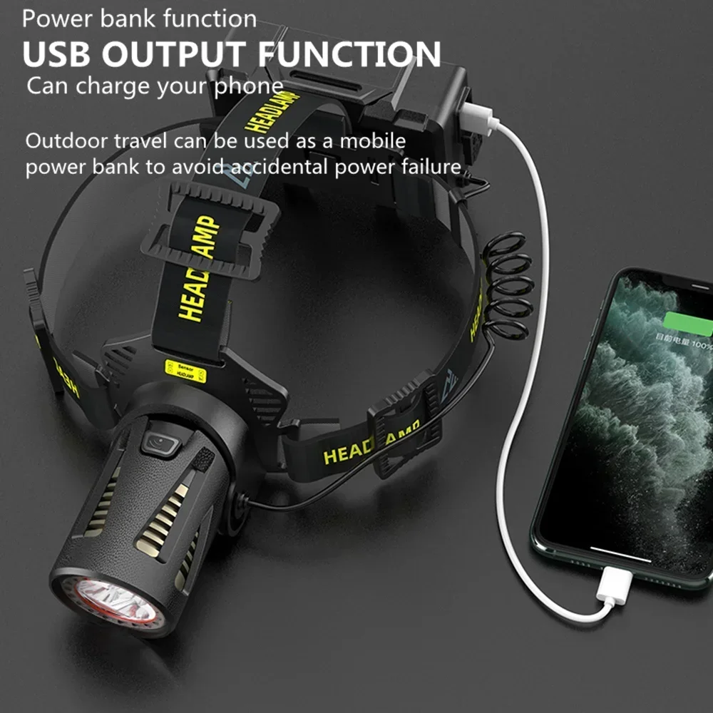 XHP360 36-cores LED Headlamp Type-C USB Rechargeable Headlight Zoomable Hunting Hand Light Power Bank Waterproof Camping Lantern