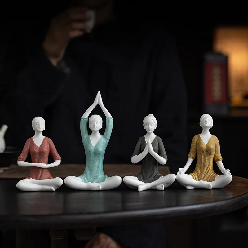 Zen Female Yoga Posture Tea Pet Japanese Water Figures Tea Spirit Tea Figurine Tea Ceremony Tea Statue White Tea Drinkware Gift