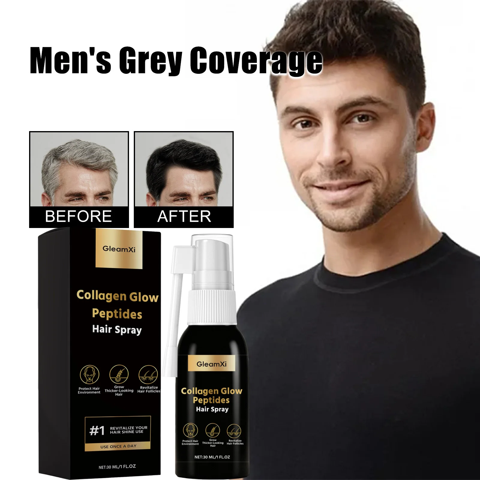 

Сыворотка-спрей для уменьшения седины: закрашивает седину, восстанавливает естественный черный цвет, предотвращает выпадение, восстанавливает здоровье волос.