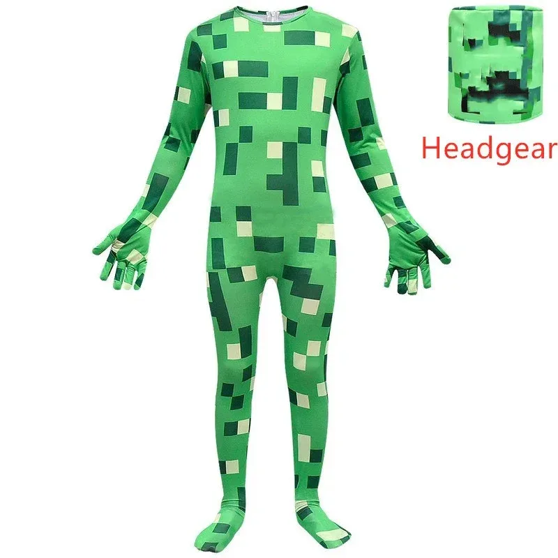 Bambino Mine Diamond Armor Bambini Personaggio del gioco Halloween Crawler Mostro verde Costume cosplay Ragazzi Tuta Fantasia Regalo di compleanno