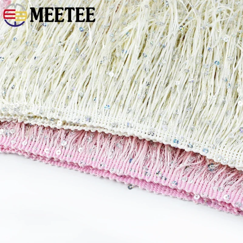 2/5Meters 20cm Sequin Tassel Fringe Lace Trim Polyester Ribbon for Dance Dress Curtain Bag Decor DIY Sewing Crafts Accessories