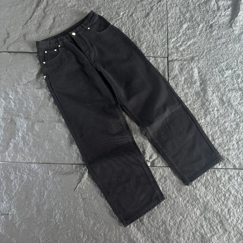 New Arrivals Derschutze Jeans Black Heavy Embroidery Denim Pants Streetwear Hip Hop Wide Leg Trousers