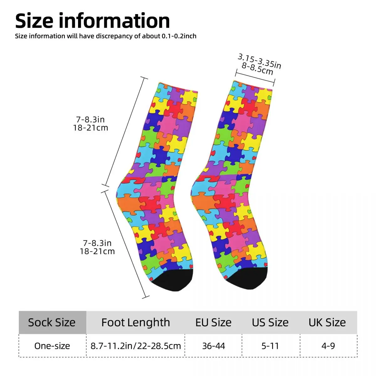 Colorful Jigsaw Puzzle Pattern Bath Mat Kawaii Socks School Cartoon Pattern Socks