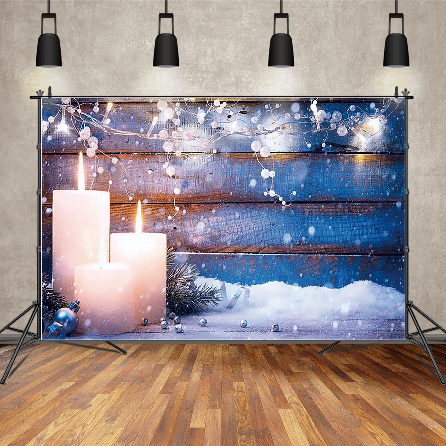 MOON.QG クリスマス装飾背景写真撮影用木製暖炉ランタンキャンドル写真背景子壁紙 Photocall