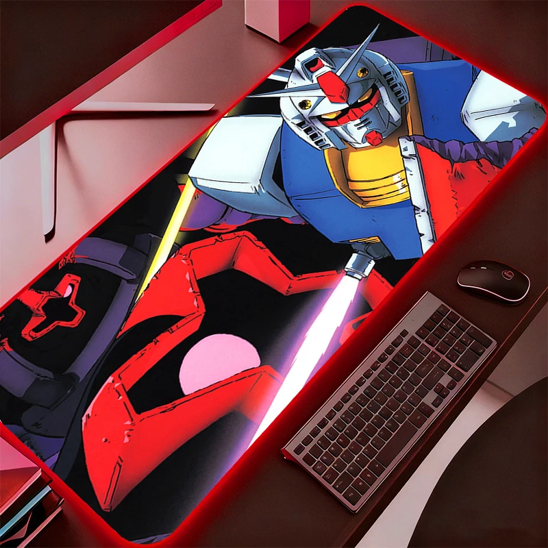 Alfombrilla de ratón con retroiluminación RGB, accesorios para juegos Mobile Suit Gundam, alfombrilla para teclado de ordenador, alfombrilla LED para ratón