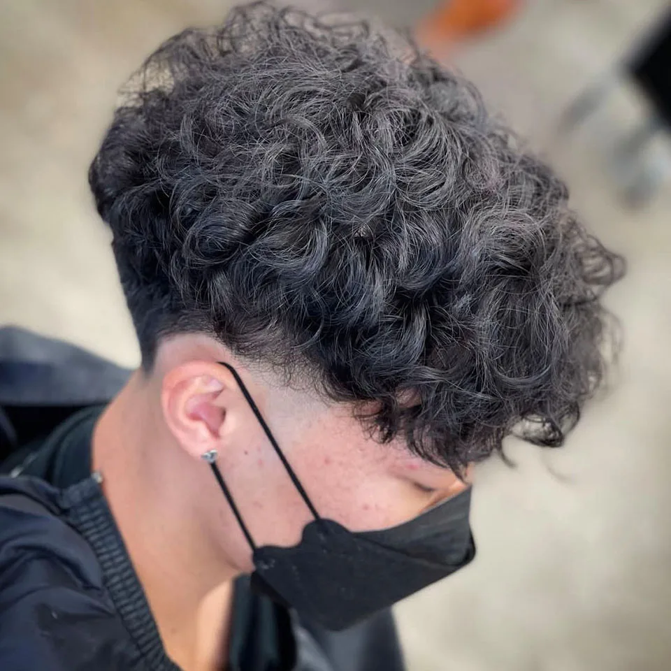 22 مللي متر مجعد دائم رقيقة الجلد كامل بولي Men الرجال الشعر المستعار أسود رمادي 1B80 1B20 باروكة من شعر طبيعي نظام شعري شعري اصطناعي