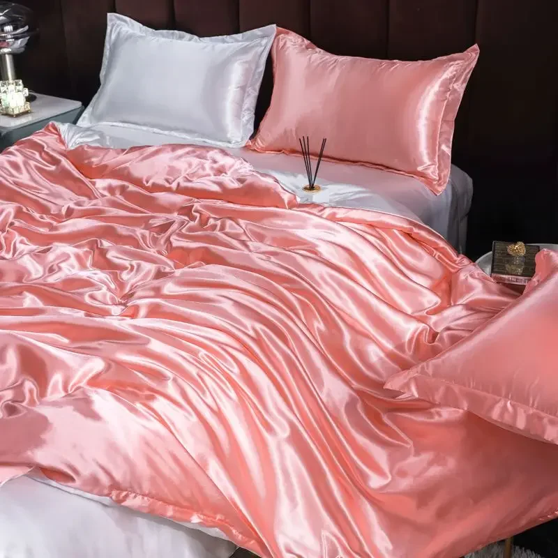 

Mulberry Silk Bedding Set with Duvet Cover Bed Sheet Pillowcase Luxury Satin Bedsheet Solid Color King Queen Full Twin Size