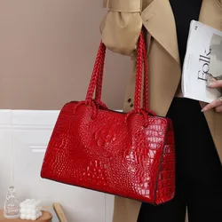 Brand Genuine Leather Women's handbags Crocodile Pattern Ladies Tote Bag Fashion Travel Portable Shoulder Underarm Bags