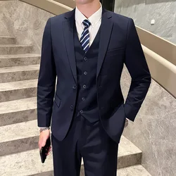 2024 Men's Business Casual Professional Dress (suit + Vest + Trousers) Slim-fit Groom Best Man Wedding Three-piece Dress Trend