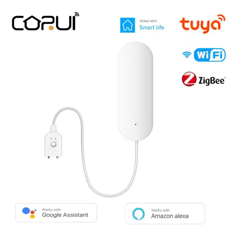 CORUI-Tuya Smart Water Leakage Alarm, Detector de Nível de Água, WiFi, Zigbee, Alexa, Google Home, Household