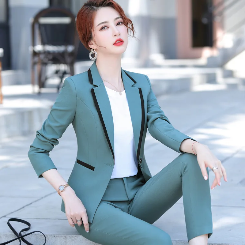 9023 Formal Wear Set Business Wear Women's Green Suit Jacket Temperament Business Korean Version College Students Interview Work