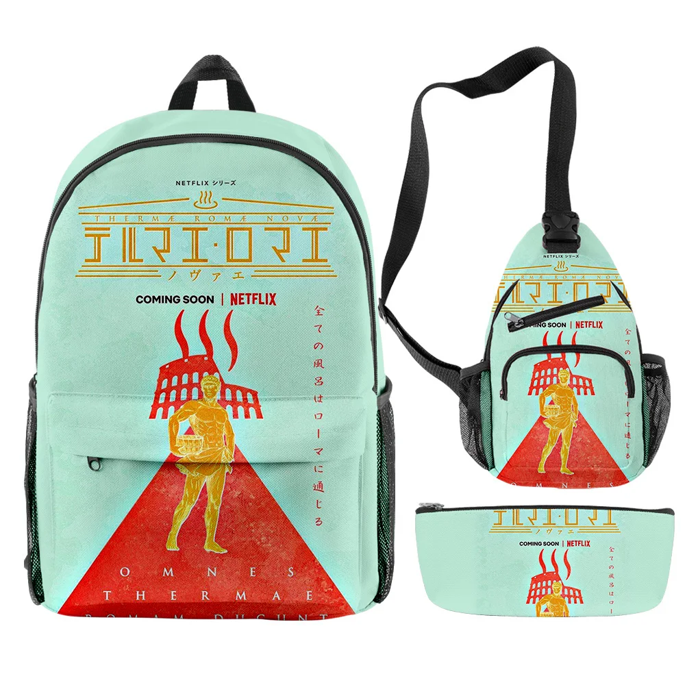 Cartoon Youthful Thermae Romae Novae Anime 3pcs/Set Backpack 3D Print Bookbag Laptop Daypack Backpacks Chest Bags Pencil Case