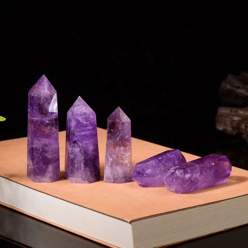 F9 Natural Stone and Crystals Point Wand Witchcraft Rose Quartz Amethyst Decoration Mineral Stones