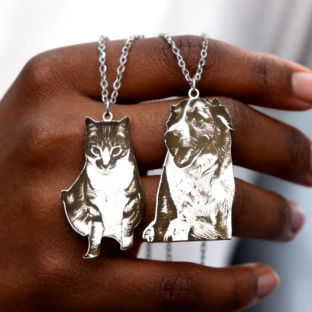 Custom Engrave Pet Photo Necklace 35mm Personalized Cat Dog Picture Chain For Men Women Stainless Steel Jewelry Gift For Family