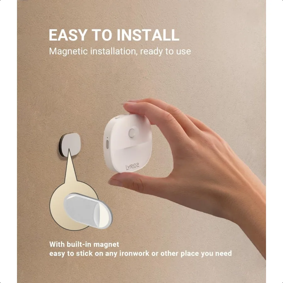 Rechargeable Night Light Motion Sensor Battery Nightlight Mini Stickon LED Closet Light 120LM Dimmable Brightn for Bathroom Bed