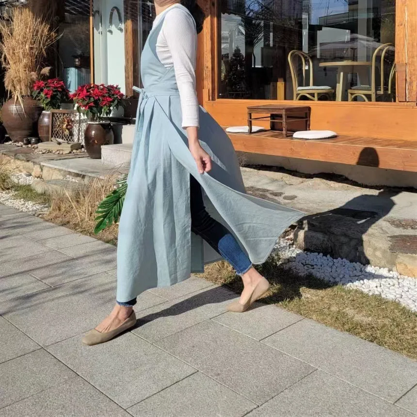 Fartuch damski z paskiem i kieszenią Fartuch fryzjerski Restauracja Bohater Fartuch szefa kuchni Kwiaciarnia Kombinezon Sukienka Cook Pinafore Akcesoria kuchenne — zdjęcie 7
