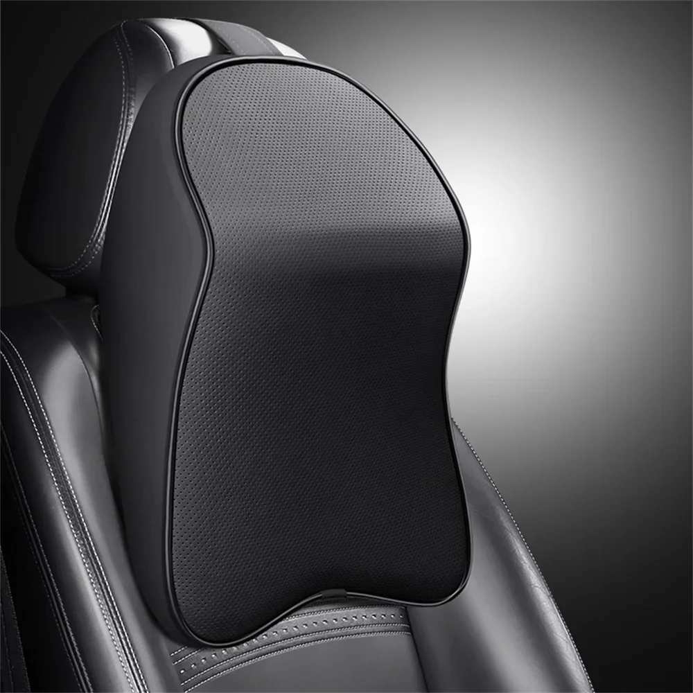 

Car Headrest 3D Nappa PU Leather Memory Foam Rest Pillow Headrest Car Breathable Neck Pillow Support for Travel Relax Neck